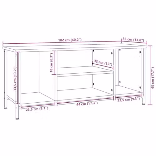 vidaXL Industrial TV Cabinet in Brown Wood and Metal, W/D/H: 102 x 35 x 45 cm – 3