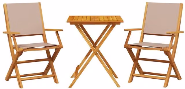 Berkfield Home 3 Piece Bistro Set in Beige Fabric and Acacia Wood