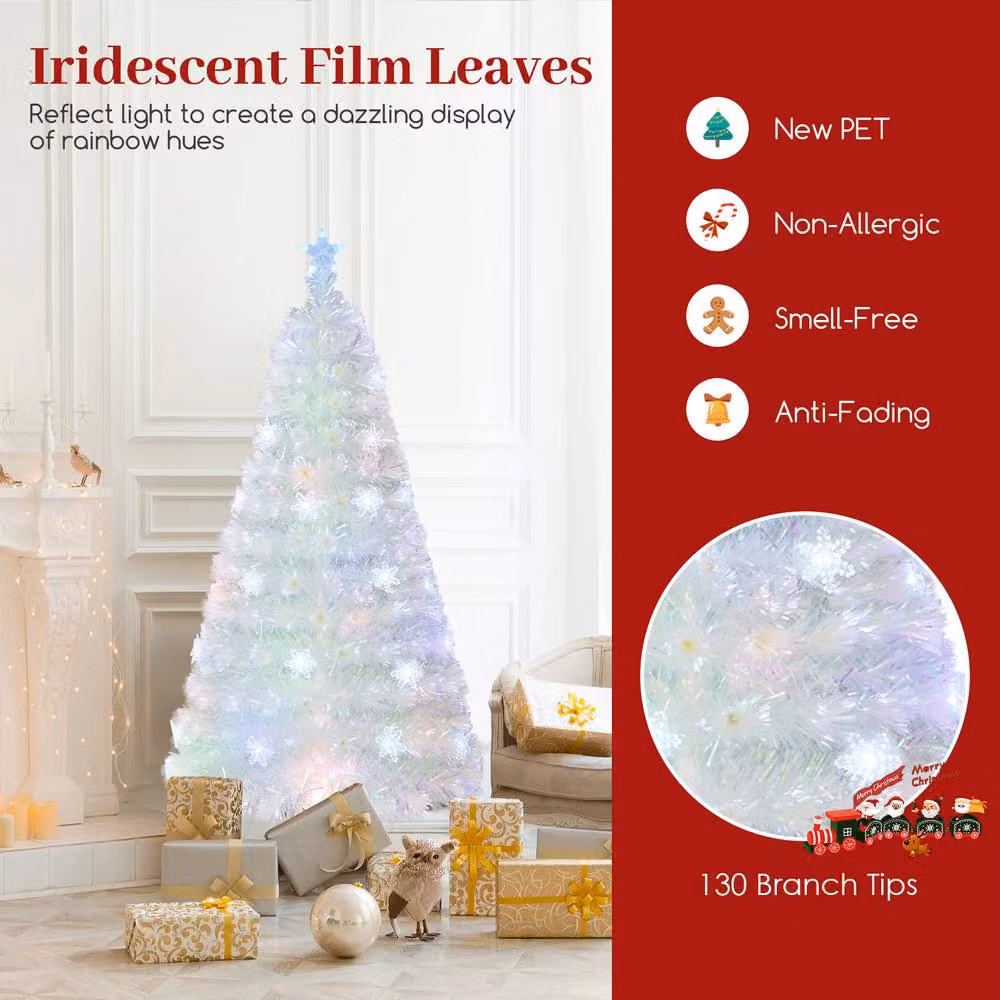 Gymax 4 FT White Pre-lit Christmas Celebration Tree with Multi-colour Lights – 5