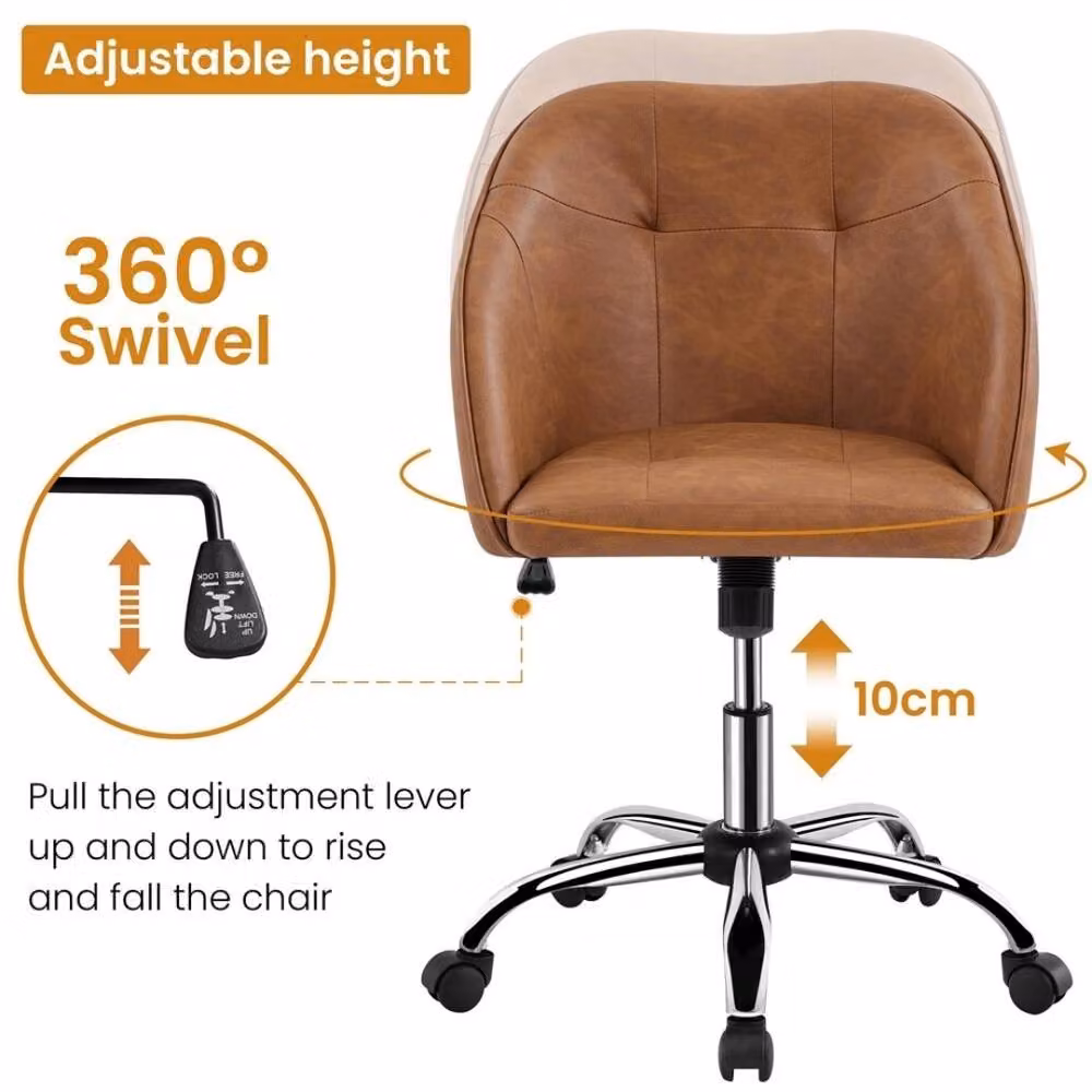 Kelvenix Retro Brown Velvet Swivel Desk and Vanity Chair with Adjustable Height – 3