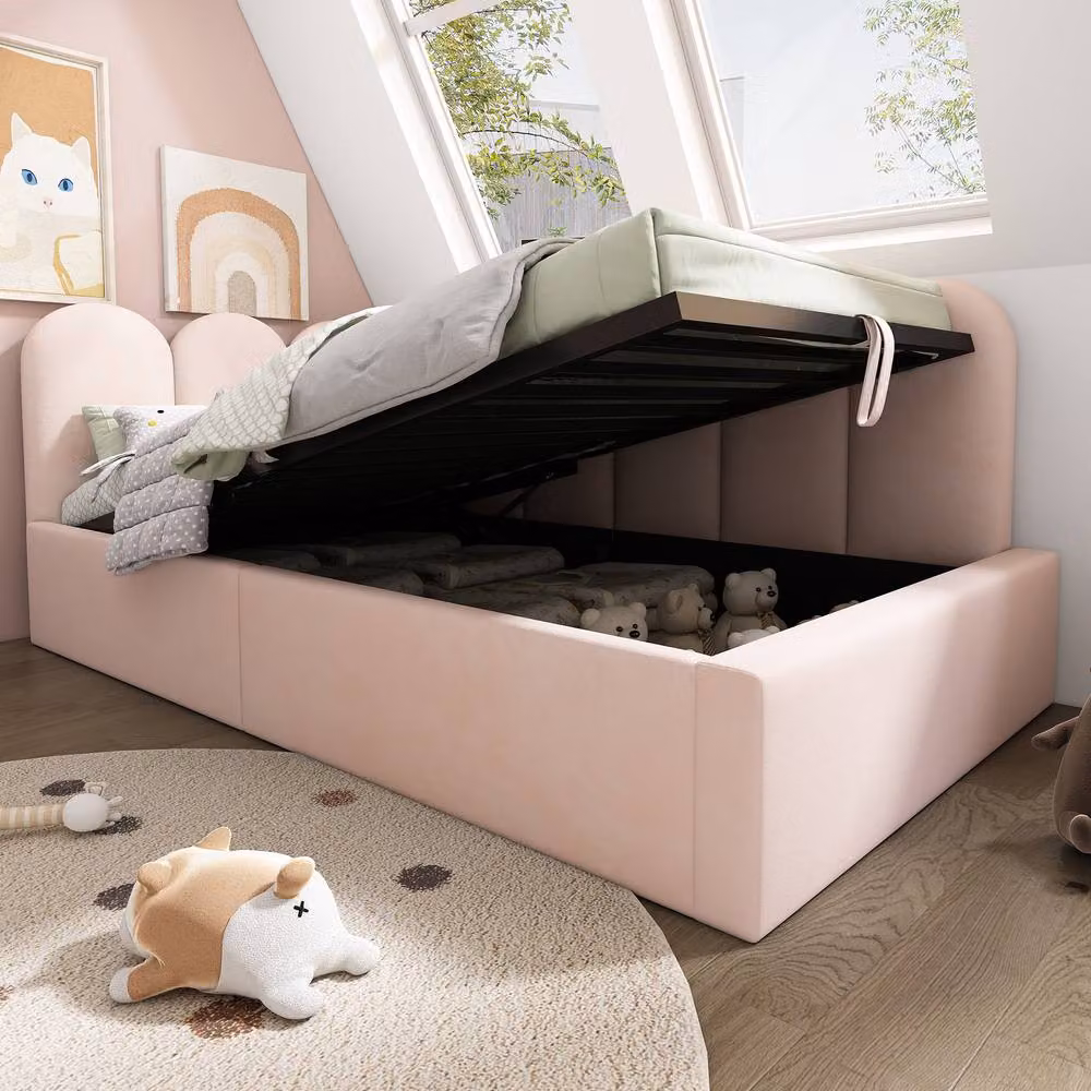 Rolipo Pink Velvet Single Ottoman Storage Daybed W/D/H: 190 x 90 x 76 cm – 7