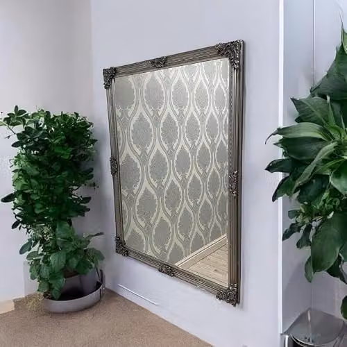 Minster Framed Wall Mirror in Silver, W: 92 cm, H: 122 cm, D: 8 cm – 1