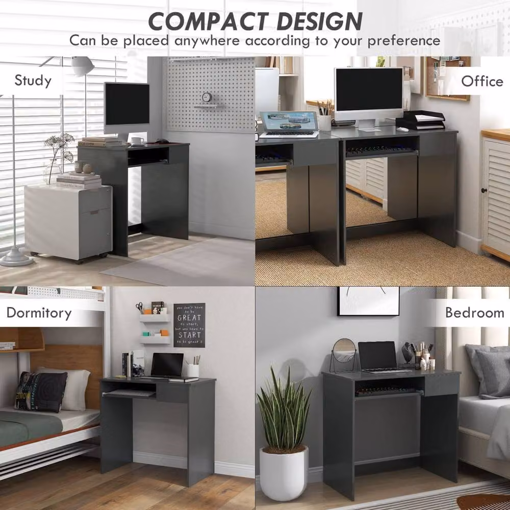 Wyld Haus Rami Grey Compact Computer Desk with Keyboard Tray and Drawer Storage, W: 80 cm, H: 75 cm, D: 52 cm – 6