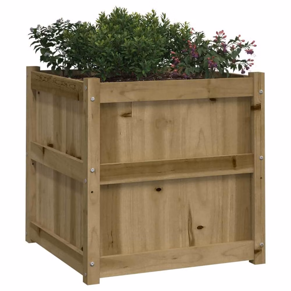 Berkfield Home Garden Impregnated Pine Wood Planter Tub Set of 2 in Brown – 3