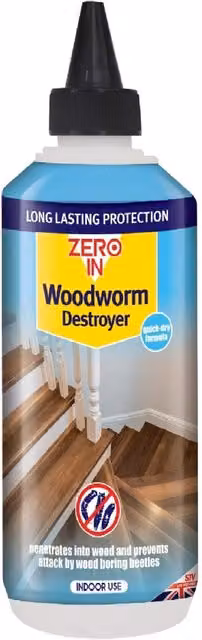 Zero In Water Based Indoor Woodworm Destroyer Treatment, 250ml, Clear