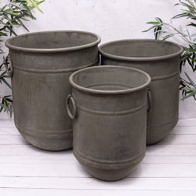 Annibells Galvanised Steel Metal Planter Pot in Green or Grey, Height: 50 cm