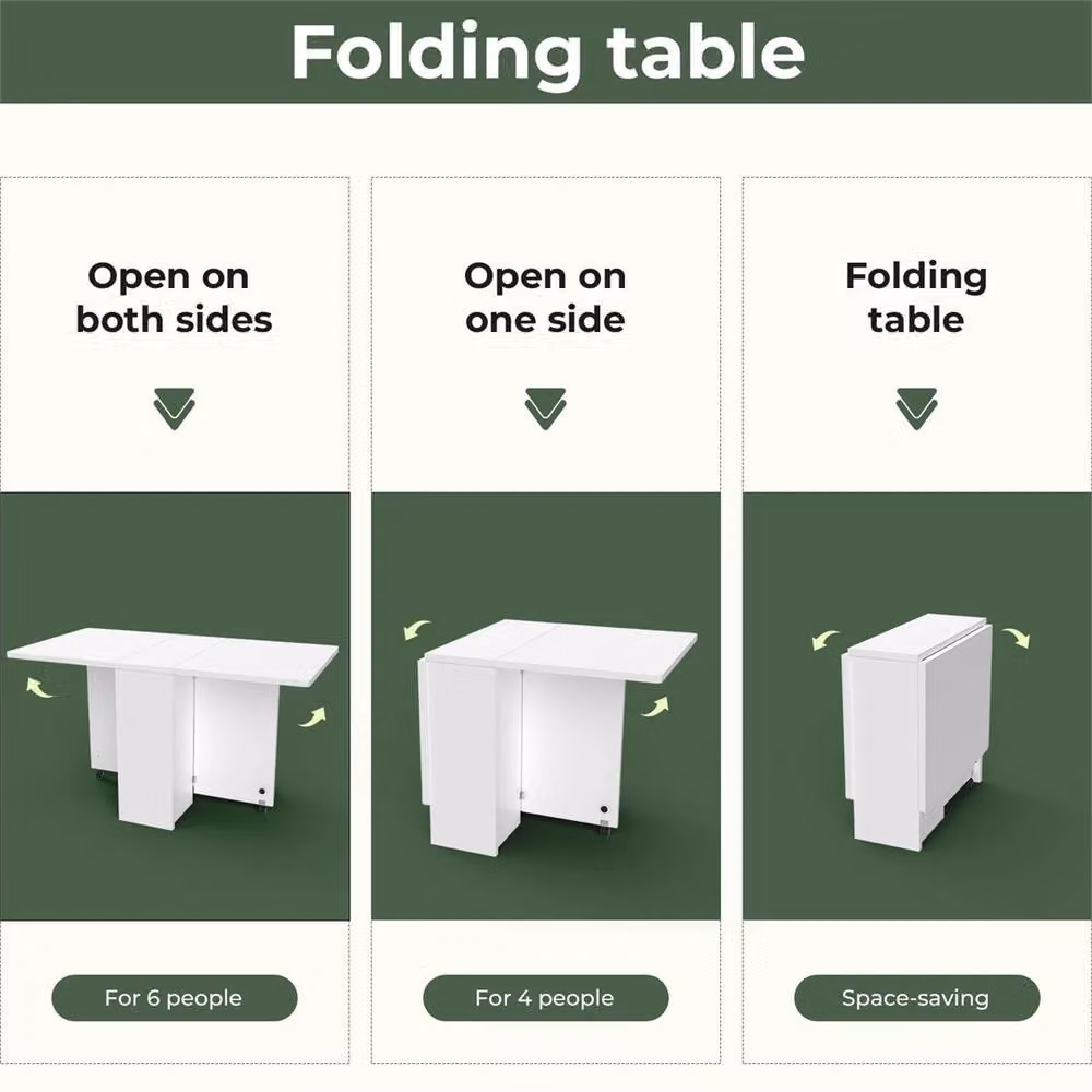 SPETLEK Mobile Drop Leaf Kitchen Table with Castors, White, W/D/H: 75 x 75 x 75 cm – 3