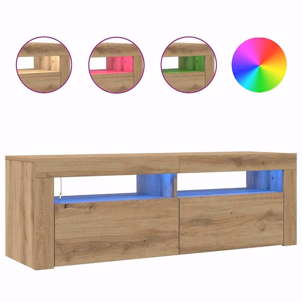 Berkfield Home Modern Artisan Oak TV Cabinet with LED Lights in Brown, W/D/H: 120 x 35 x 40 cm – 3