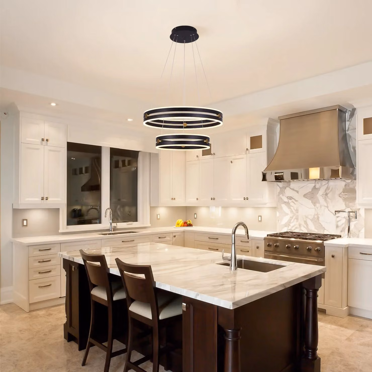 Garwarm 64W Black Acrylic 2-Ring Dimmable LED Chandelier with Remote Control – 3