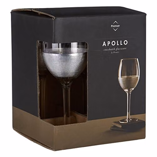 Orsina Set of 4 Transparent Geometric Ribbed Wine Glasses with Silver Metallic Strip – 4