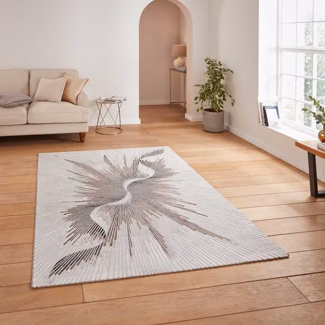 Creation 50156 Modern Abstract Machine Woven Metallic Effect Yarn Rug in Bronze and Beige