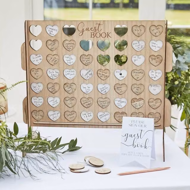 Four In A Row Wedding Guest Book Alternative in Light Brown Wood