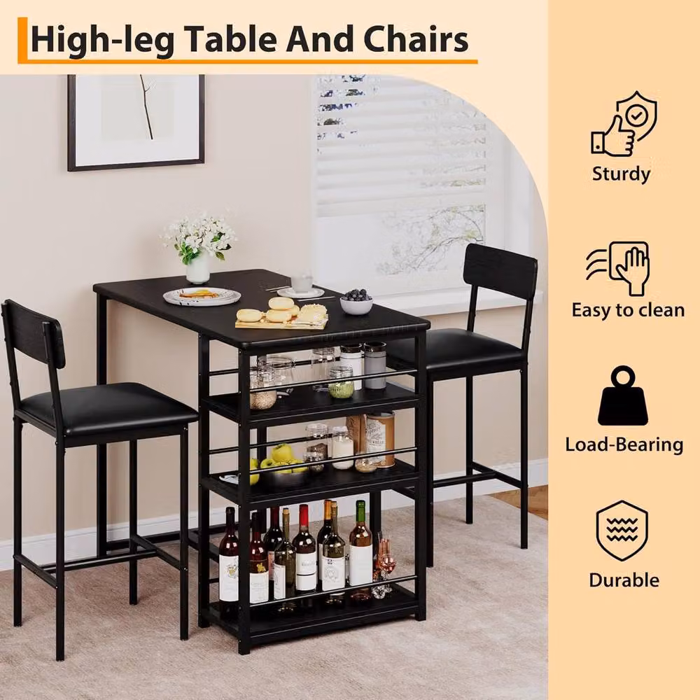 London Boutique 3-Piece Bar Height Dining Set with Table and 2 Chairs in Black – 5