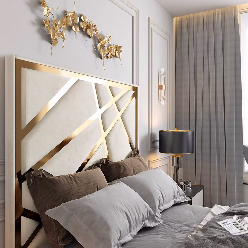 KDMD Ashwell Upholstered Soft Velvet TV Bed Frame in Cream, Size: Single (90 x 200 cm) – 3