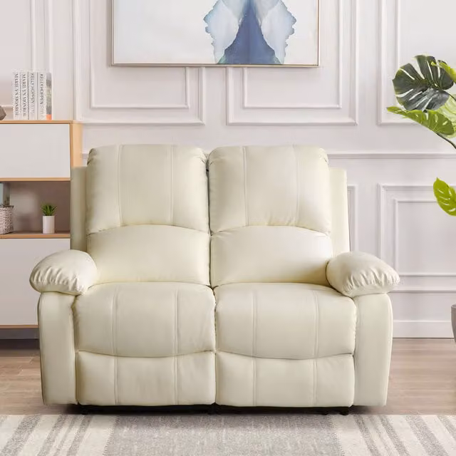 Comfy Living Ivory Bonded Leather Reclining 2 Seater Sofa