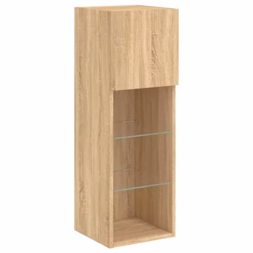 vidaXL Modern Wall Mounted TV Cabinet with Integrated LED Lights and Internal Shelves, Brown, W/D/H: 30.5 x 30 x 90 cm