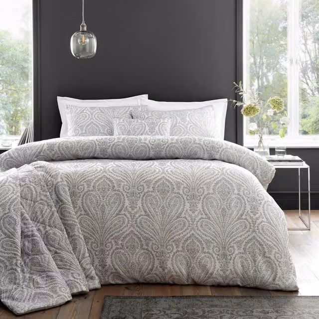 Portfolio Home Montpellier Silver Paisley Jacquard Duvet Cover and Pillowcase Set, Super King, W/D/H: 200 x 200 cm, Pillowcase: 50 x 75 cm