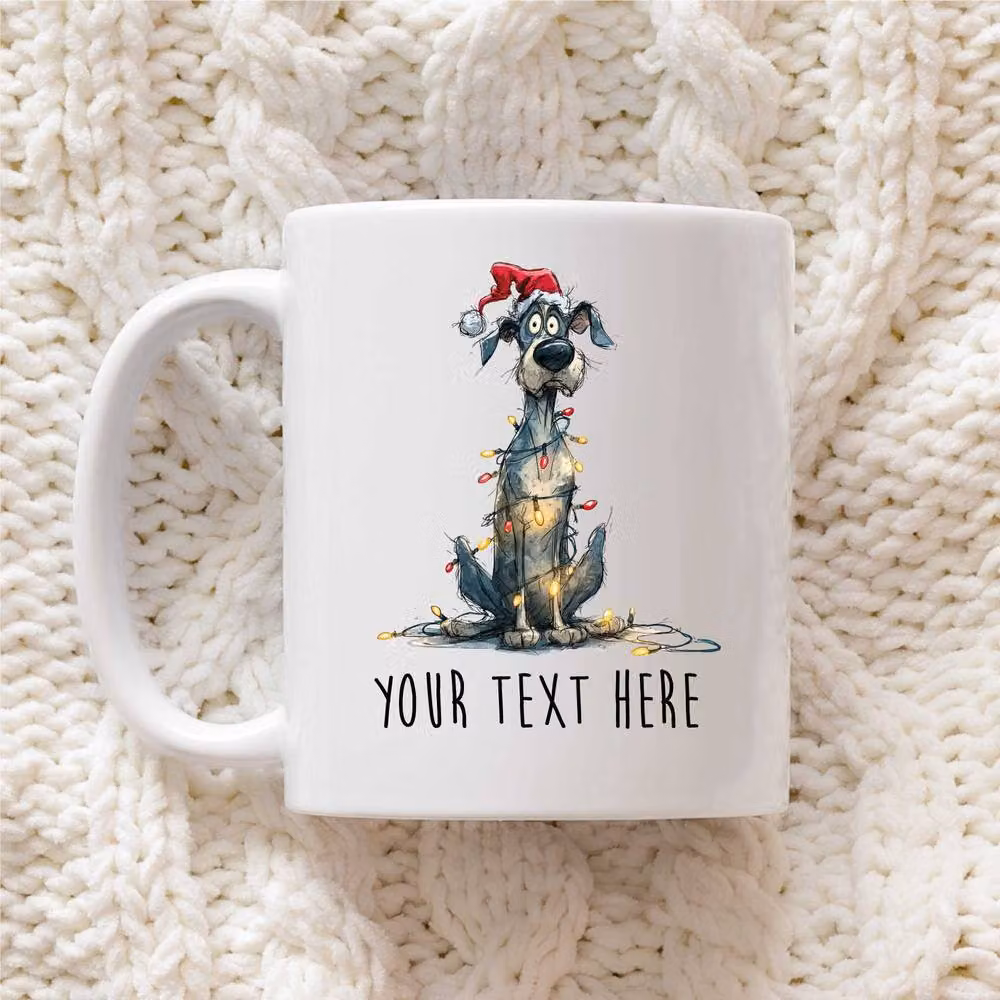60 SECOND MAKEOVER Personalised Great Dane Christmas Lights Santa Hat Ceramic Mug in White – 2