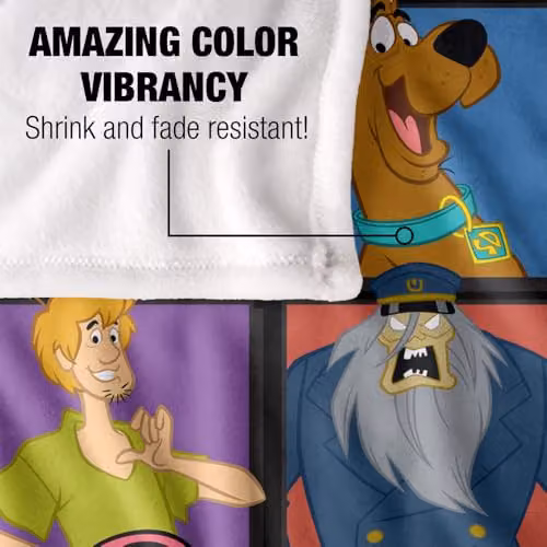 LOGOVISION Scooby Doo Character Squares Super Soft Silky Touch Fleece Throw Blanket, Multicolour, W: 152.4 cm x D: 127.0 cm – 3