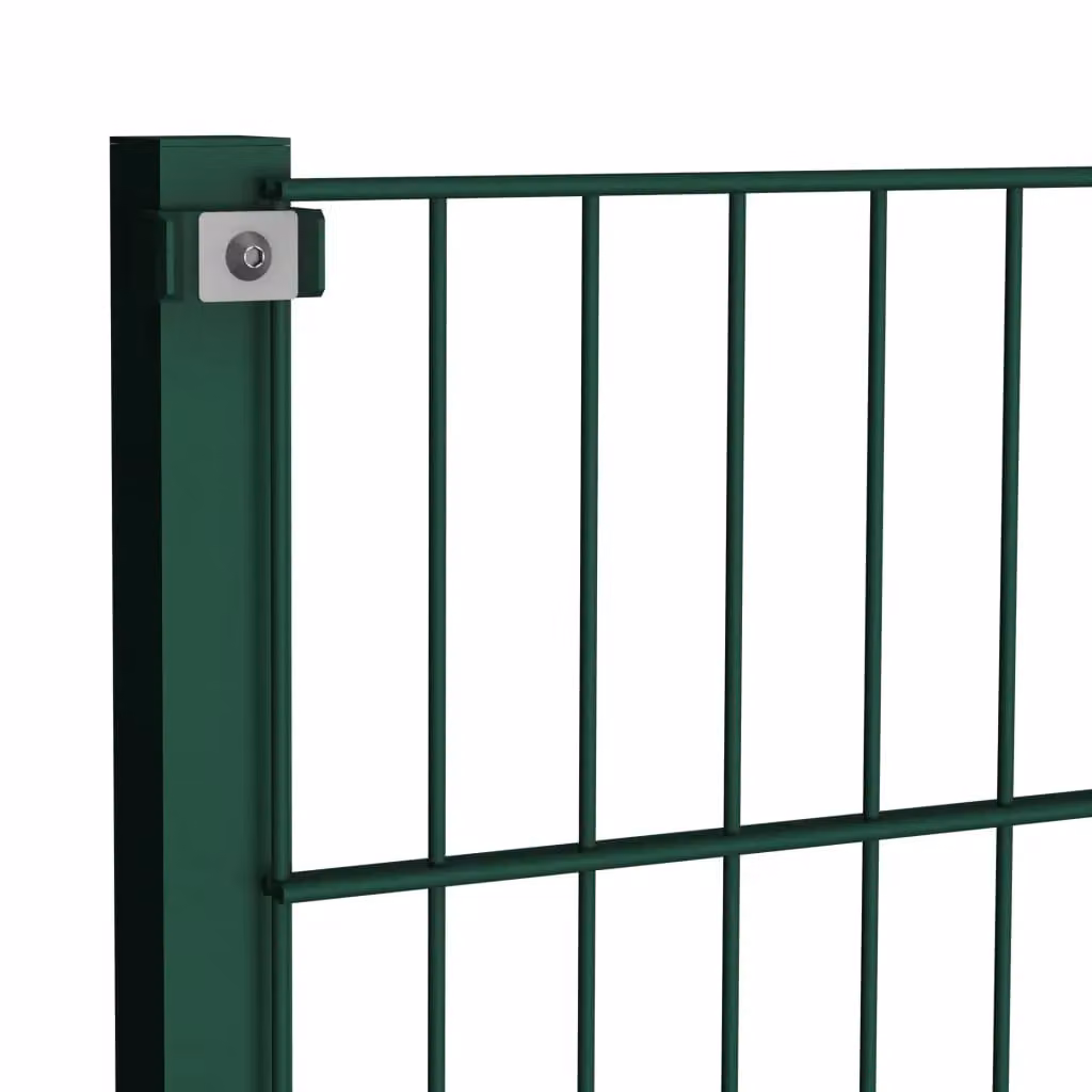 Berkfield Home Green Steel Double-Bar Mat Fence Panel with Posts, W: 510 cm, H: 80 cm, D: 16 cm – 2