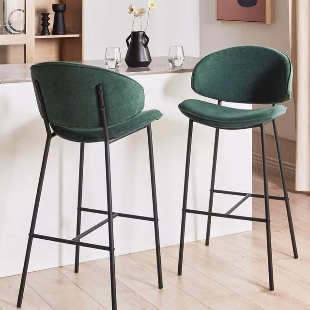 Wyld and Coco Set of 2 Green Armless Bar Chairs with Curved Backrest and Matt Metal Frame – 1