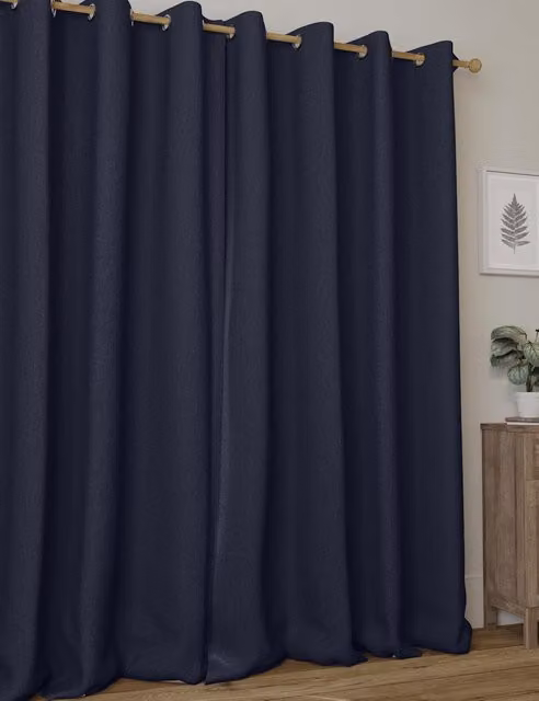 M&S Navy Blue Brushed Eyelet Blackout Thermal Curtains