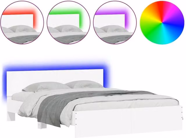 Berkfield Home Modern White Bed Frame with LED Under-Bed Lighting and USB Charging Port, W/D/H: 160 x 200 cm – 1