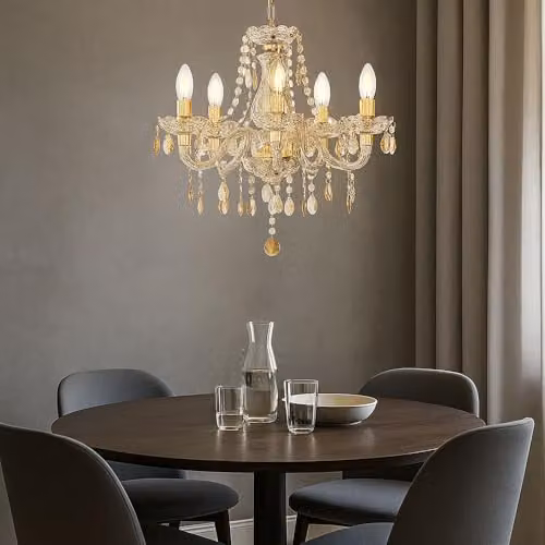 Netlighting Marie Crystal Chandelier in Gold with 5 x E14 Sockets, D x H: 48 x 150 cm – 4
