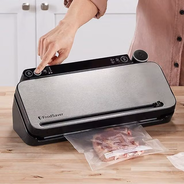 FoodSaver Stainless Steel Vacuum Seal Food Preservation System with External Bar and Sous Vide Pulse Function in Grey and Silver