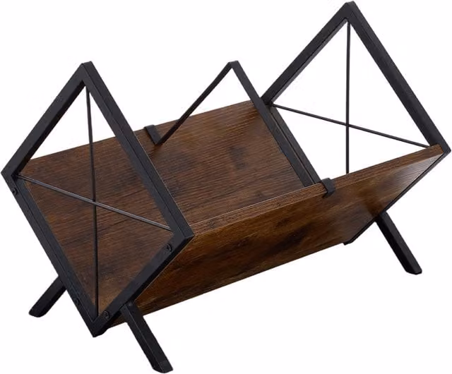 Livingandhome Retro Compact Record Stand for Albums in Brown and Black