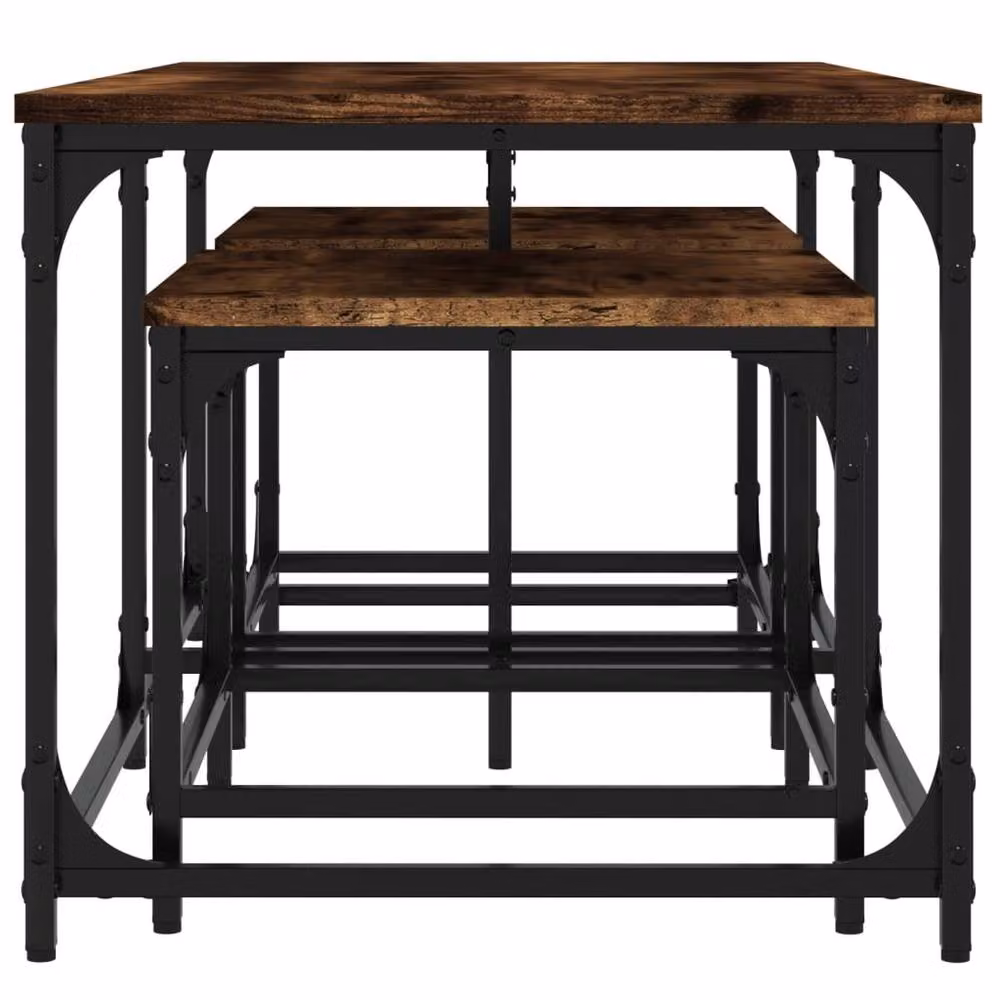 Berkfield Home Nesting Coffee Tables, 3 Piece Set in Smoked Oak and Brown Engineered Wood – 4