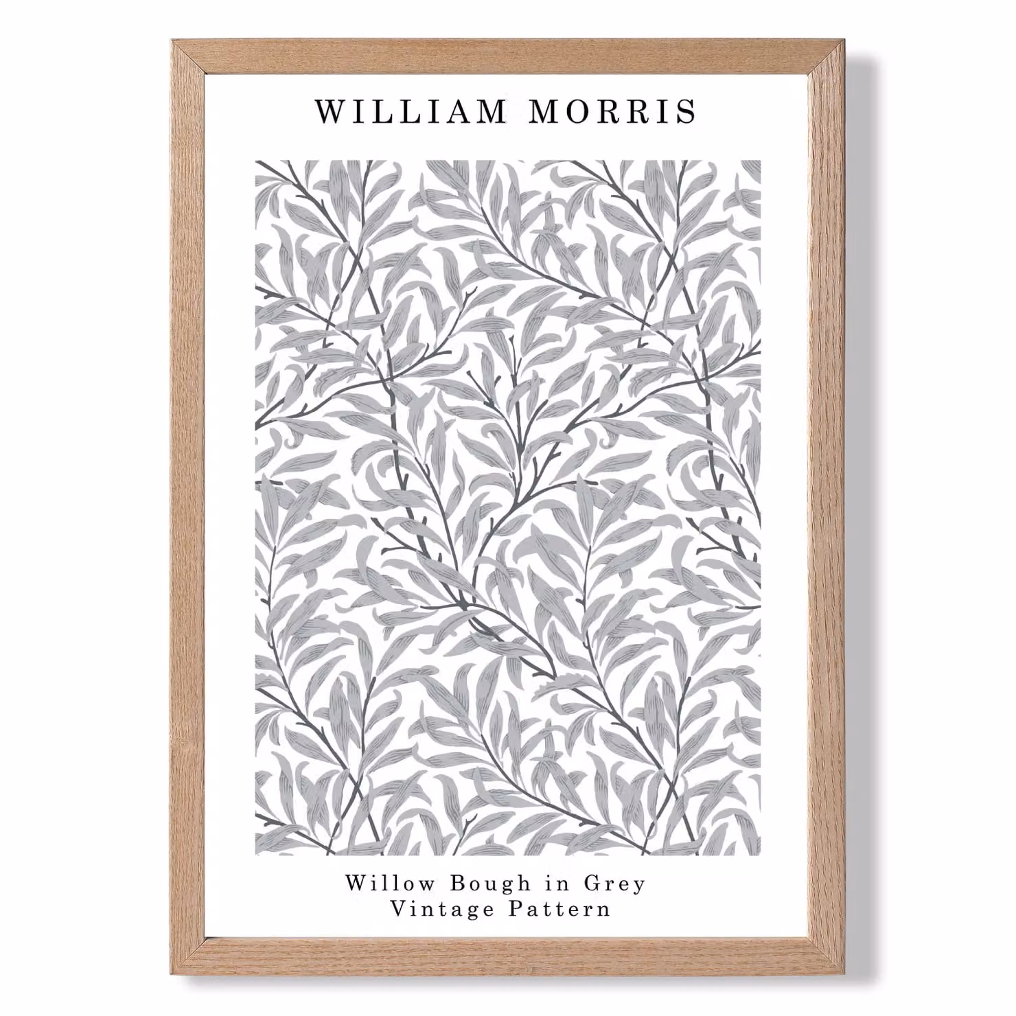 ARTZE William Morris Willow Floral Art Print in Grey with Light Grey Oak Frame, A4 – 2