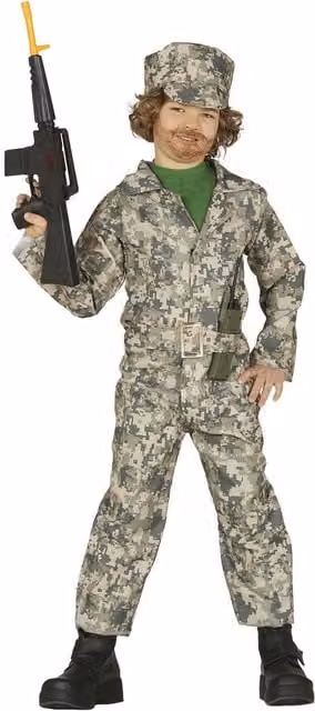 Fiestas Guirca Boys Soldier Costume Set in Green, Brown and Multicolour