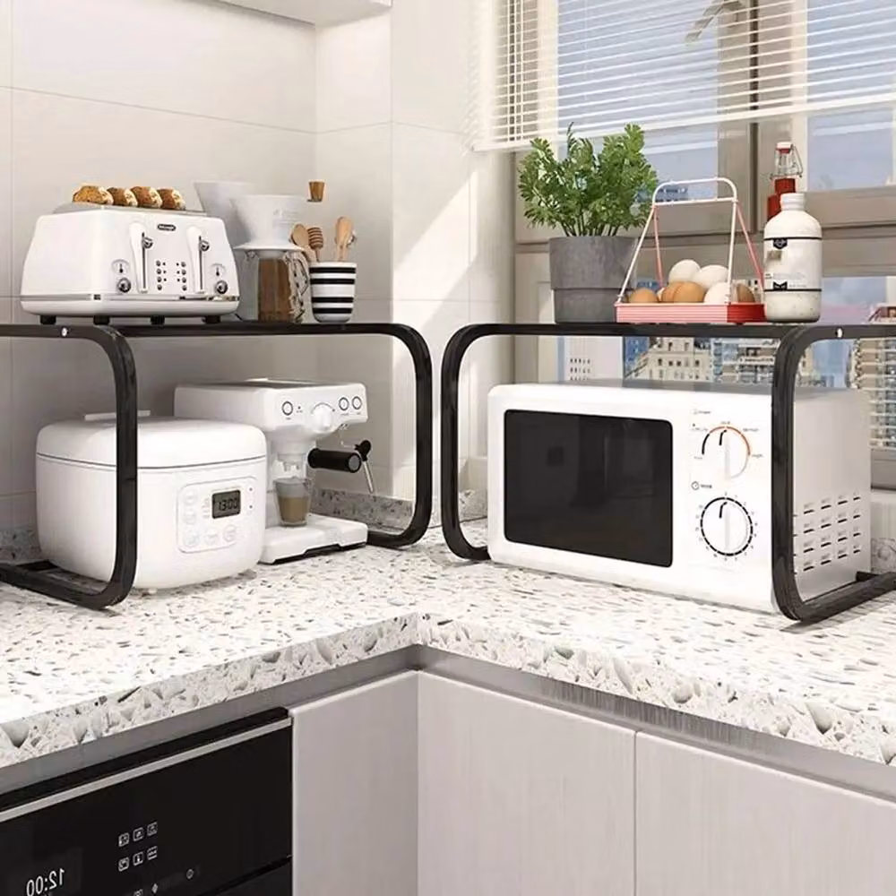 Ventryn Black Matt Metal Microwave Storage Rack and Kitchen Shelf Holder – 4
