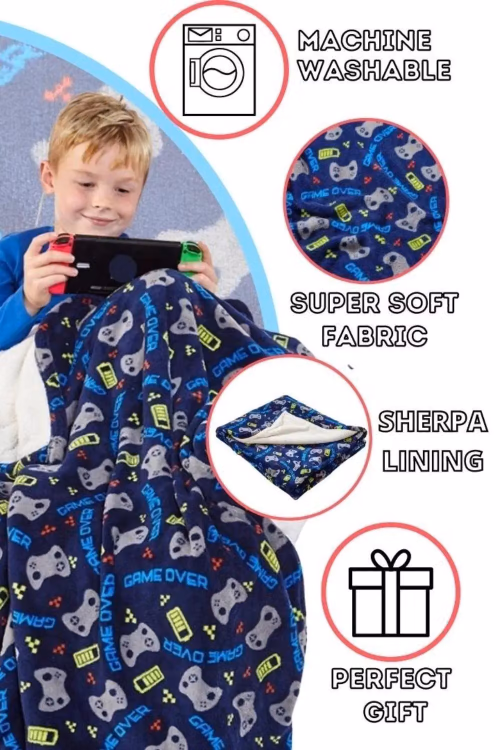 Just Essentials Reversible Blue Geometric Fleece Blanket Throw – 6