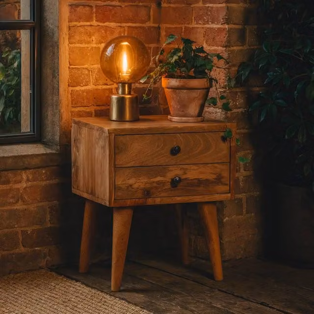 Wyld Haus Parma Small Mango Bedside Table in Brown Rustic Oak Finish W/D/H: 40 x 25 x 35 cm