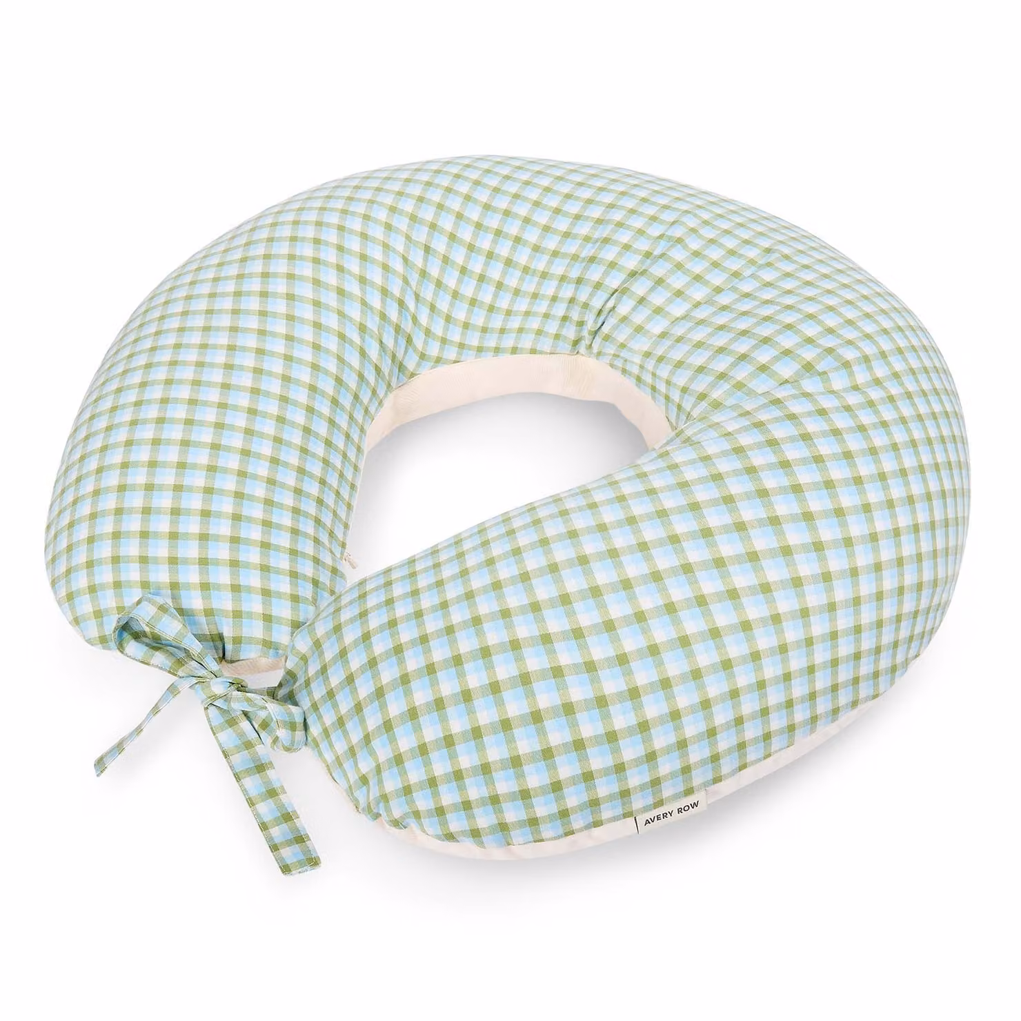 Avery Row Organic Cotton U-Shaped Nursing Pillow in Green Greenhouse Gingham – 4