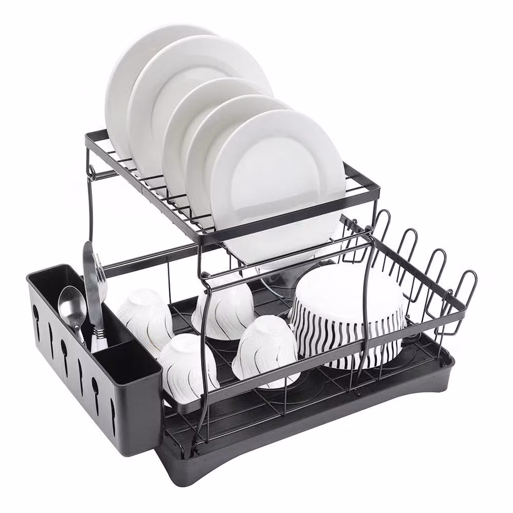 Garden Sanctuary Steel Dish Rack with Utensil and Glass Holder in Black – 2