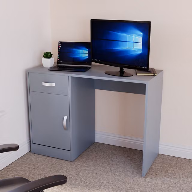 Vida Designs Hudson Modern Computer Desk in Grey and Silver
