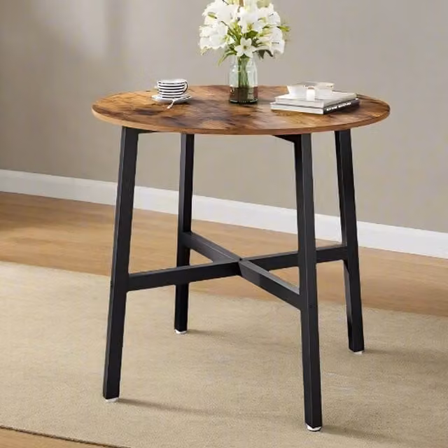Modcraft Industrial Round Dining Table with Brown Composite Top and Black Metal Frame