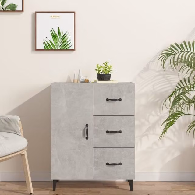 Berkfield Home Sideboard in Concrete Grey, Engineered Wood, W: 69.5 cm, D: 34 cm, H: 90 cm – 1