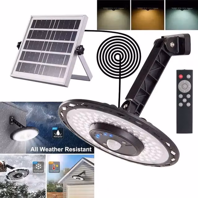 EONLION LED Solar Suspended Ceiling Pendant Light, Black, IP65 Waterproof – 1