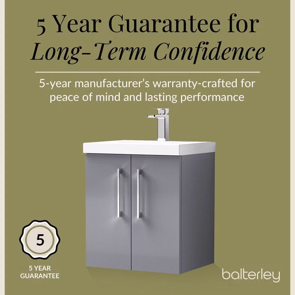Balterley Modern Wall Hung Bathroom Vanity Unit with 2 Soft Close Doors and Rectangular Mid-Edge Basin, Satin Grey, W: 50 cm, H: 57.9 cm, D: 50 cm – 4