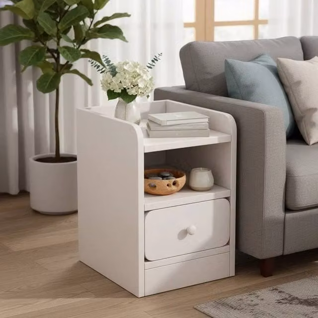 EONLION Modern White Bedside Cabinet Nightstand Table – 1