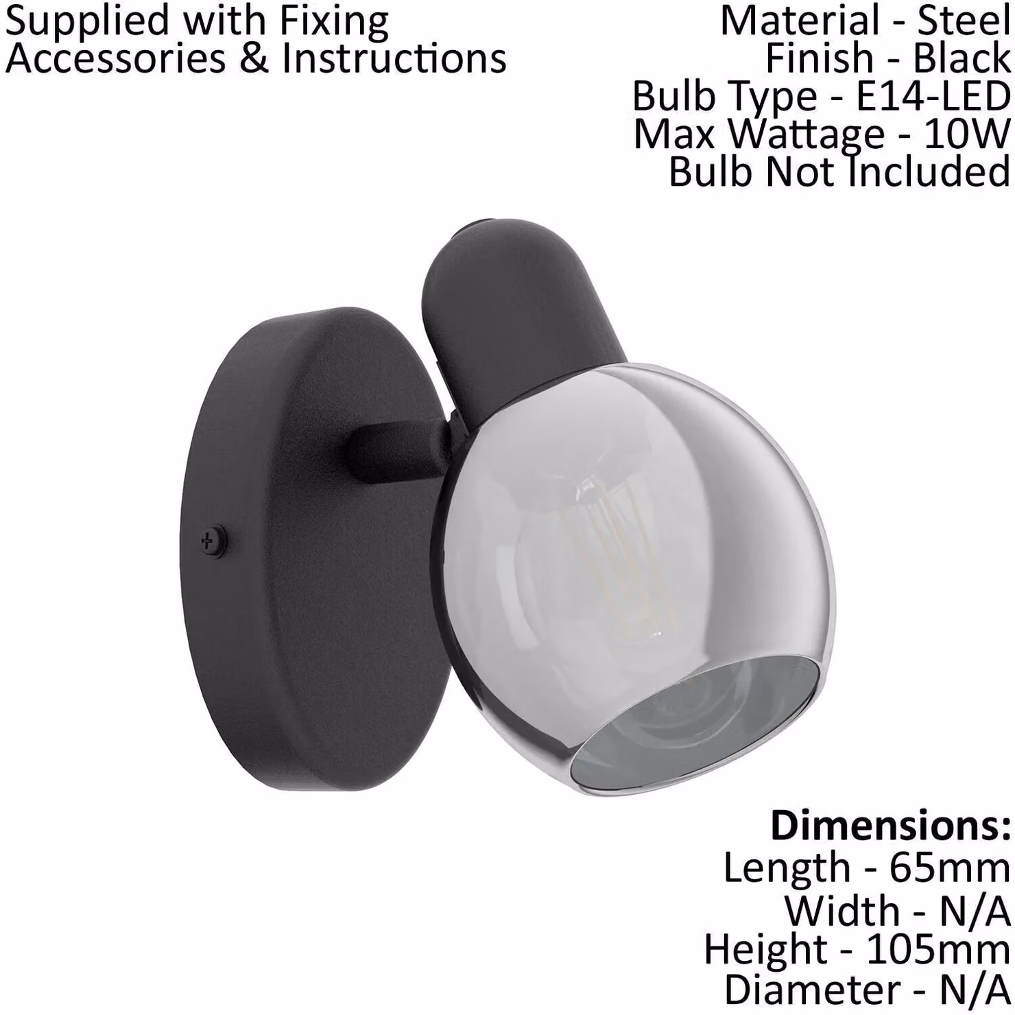 Loops 2 Pack Modern Wall Lights in Black with Transparent Glass Spheres, E14 Socket – 2