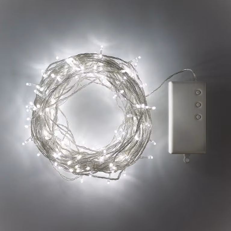Lights4fun 200 White LED Outdoor Battery Fairy Lights on Transparent Cable with Timer