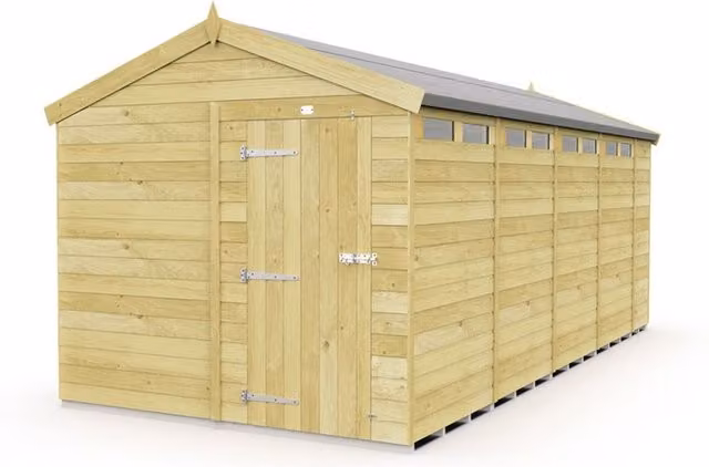 Buttercup Farm Apex Security Wooden Shed with Single Door in Brown, W231 x D533 x H217 cm