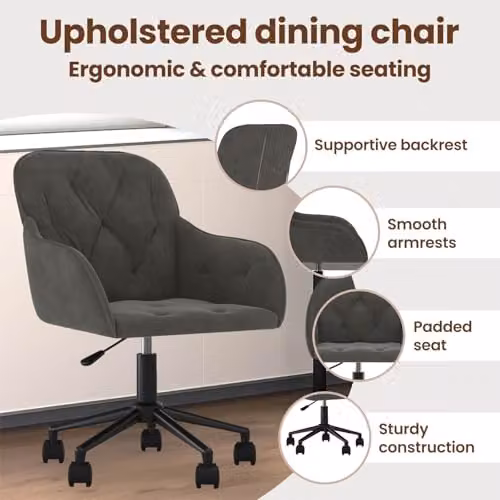 vidaXL Set of 2 Modern Swivel Dining Chairs in Dark Grey Velvet with Metal Frame, W/D/H: 55 x 59.5 x 77 cm – 4
