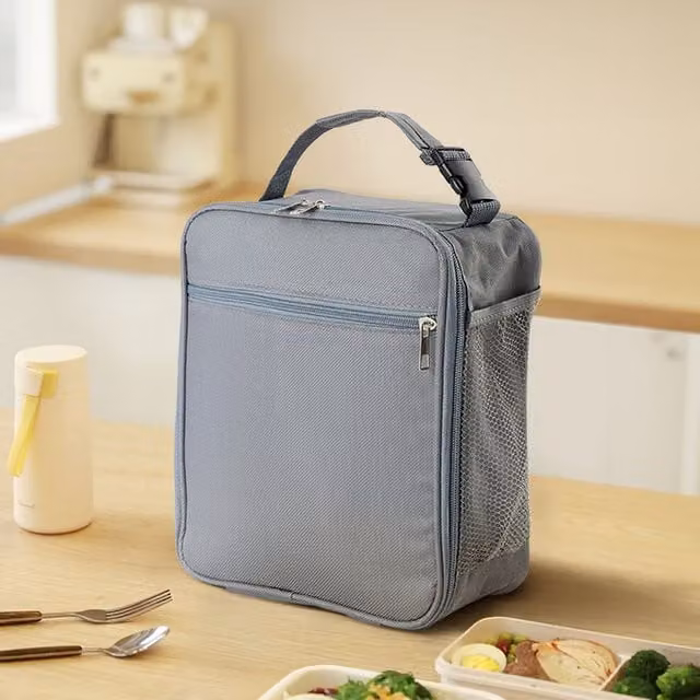 Lifeideas Portable Insulated Fabric Lunch Bag with Mesh Pocket in Grey