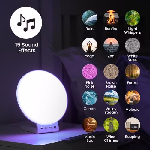 ValueLights Smart Sunrise Alarm Clock Wake Up Light in White with 2-in-1 Wireless Charger, Dual Alarms, Snooze Function and RGBIC Multicolour Lighting, Compatible with Amazon Alexa and Google Assistant – 4